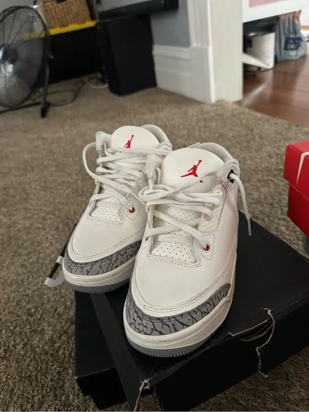 Nike Air Jordan 3 White with Red and Gray Elephant Print